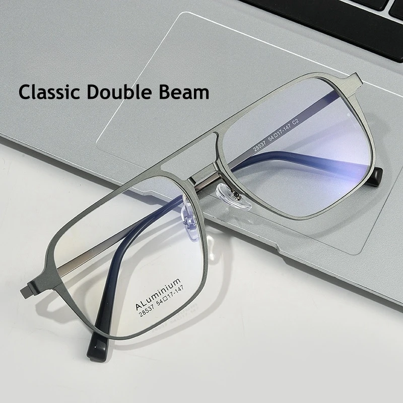 MOMOJA Ultra-light Double-beam Business Aluminum-magnesium Square Frame Men's And Women's  Optical  Eyeglass Frame 28537