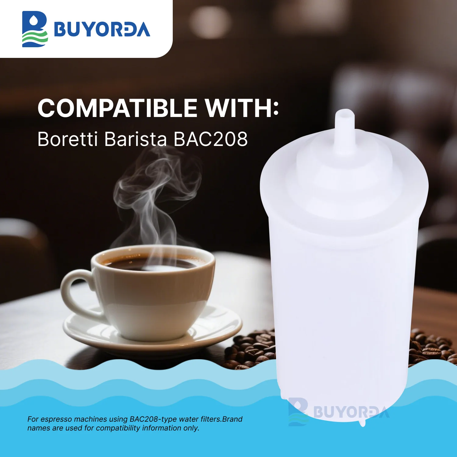Coffee Machine Water Filter 3 Pack Replacement for Boretti Barista BAC208 Activated Carbon Anti Limescale Taste Protection Care