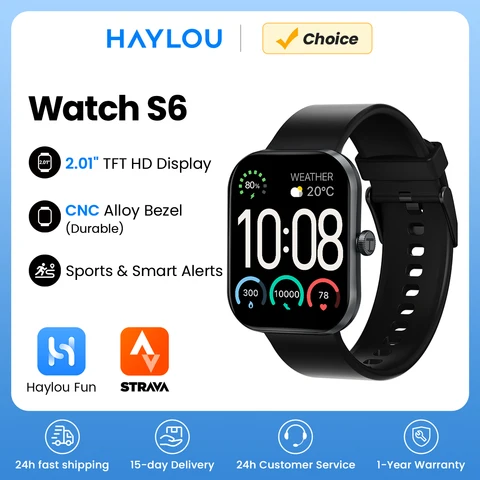 Haylou relógio s6 smartwatch 2.01 "display hd relógio inteligente bluetooth chamadas de voz ip68 à prova dip68 água fitness rastreamento smartwatch