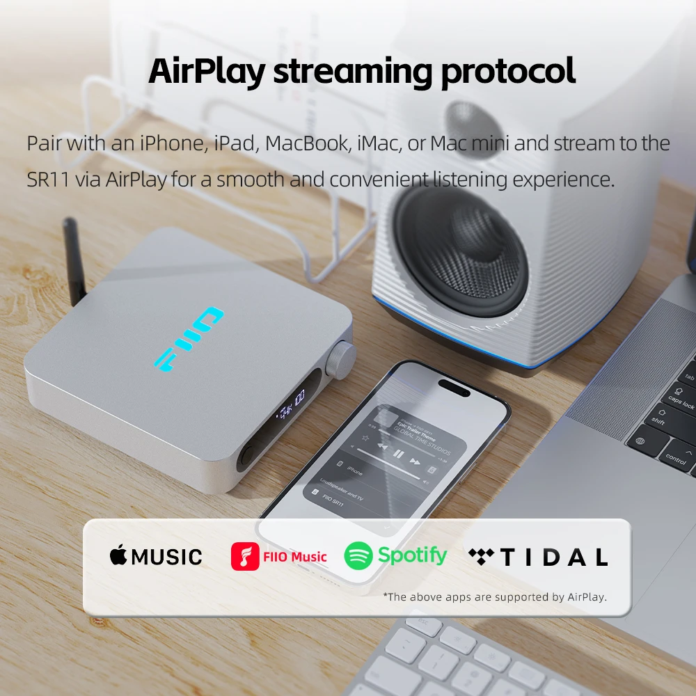 Imagem -03 - Receptor de Streaming de Áudio Fiio Sr11 Airplay Streamer Multiroom Wifi Stream de Áudio de Alta Resolução de Spotify Amazon Music Tidal e More