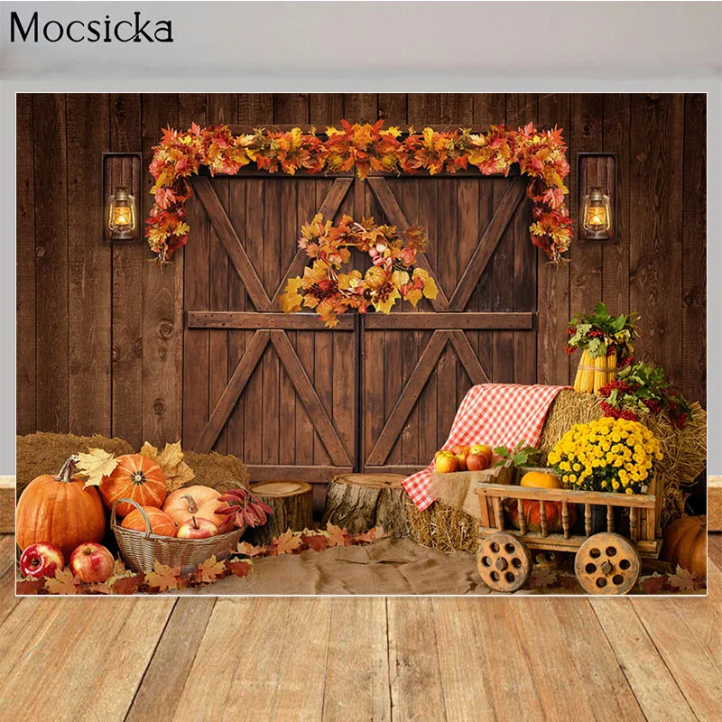 Rustic Fall Thanksgiving Backdrop Kids Birthday Cake Smash Photography Background Autumn Harvest Pumpkin Photoshoot Photo Props