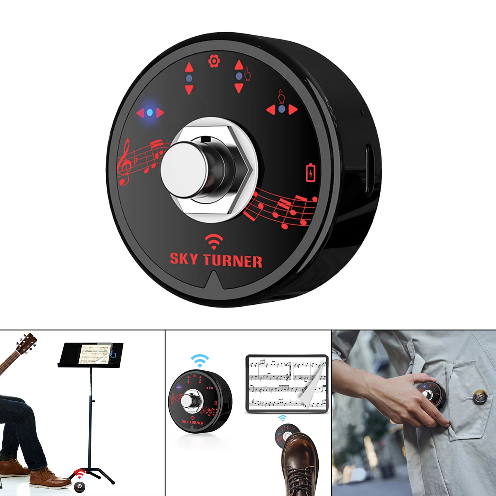 دواسة تيرنر للصفحة اللاسلكية قابلة لإعادة الشحن، مفتاح قدم لاسلكي، بلوتوث، تيرنر للكمبيوتر اللوحي، عشرات الموسيقى الإلكترونية، الكتاب الإلكتروني PPT