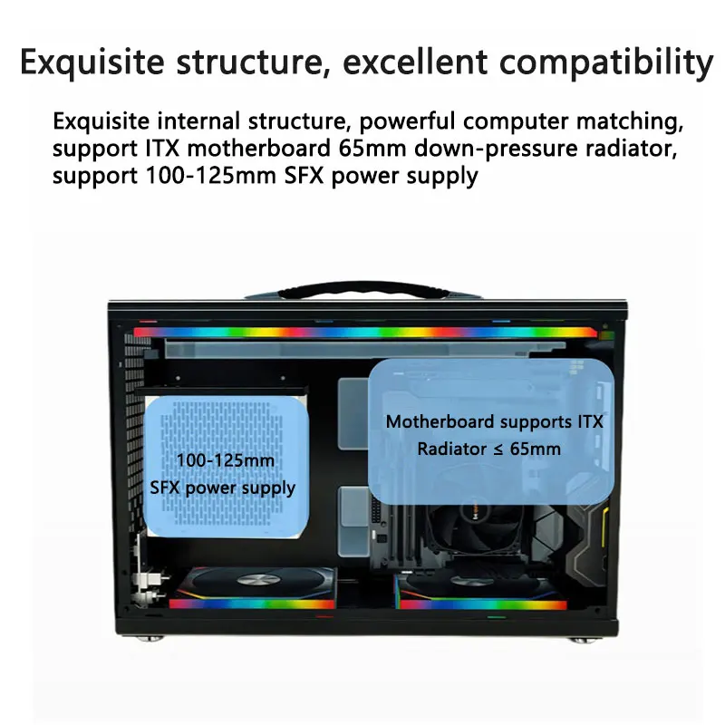 UPSIREN MD-1 Casing Komputer Desktop Portabel Transparan Samping Mendukung Catu Daya SFX/Motherboard ITX/Panjang Kartu Grafis≤380mm