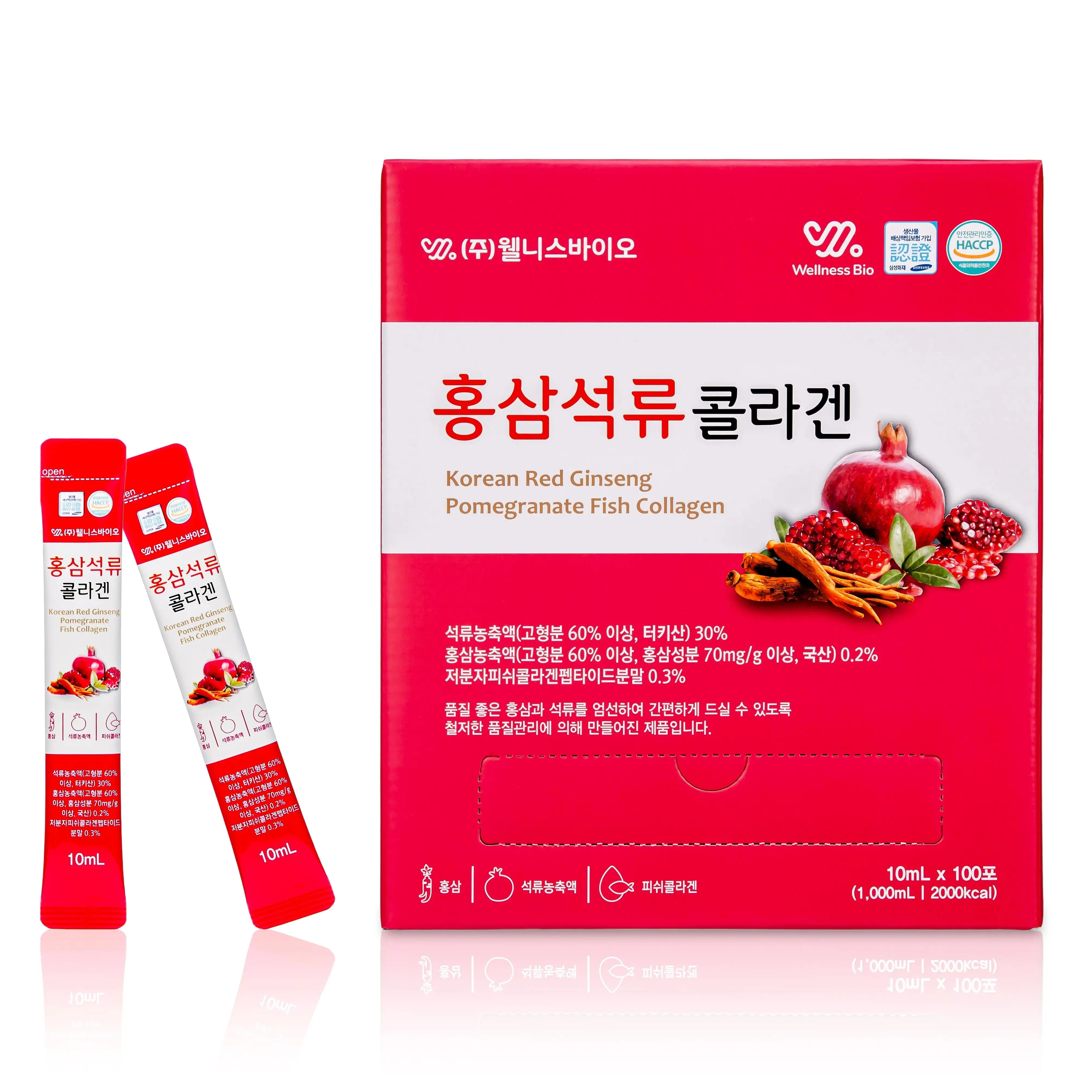 Wellness Vio 6 Years Red Ginseng Pomegranate Collagen Low-molecular Peptide 10G, 100-Forp Bulk Type