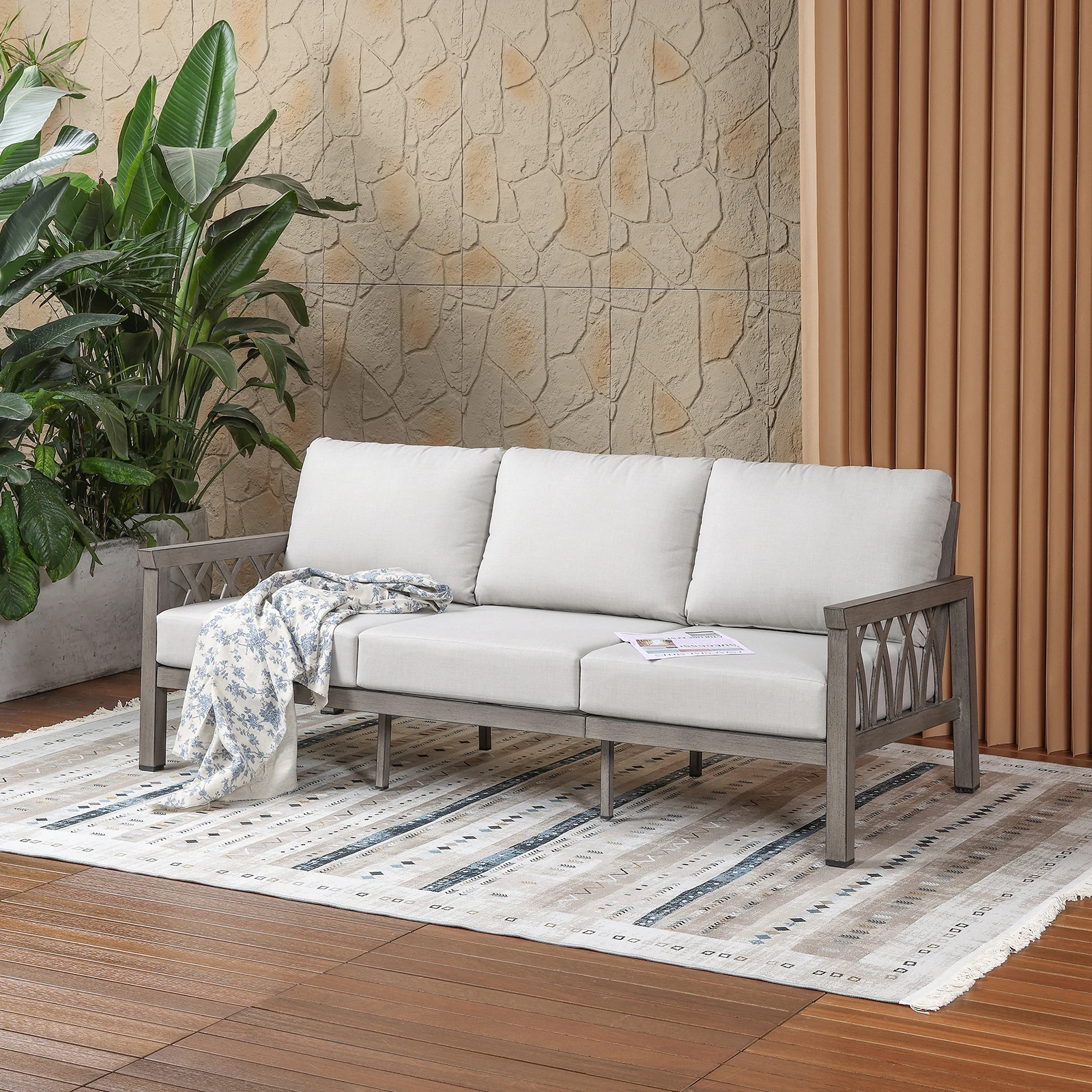 

SeeHill Aluminum 3-Seat Outdoor Sofa, Modern Patio Couch with Weather-Resistant Cushions for Garden Deck