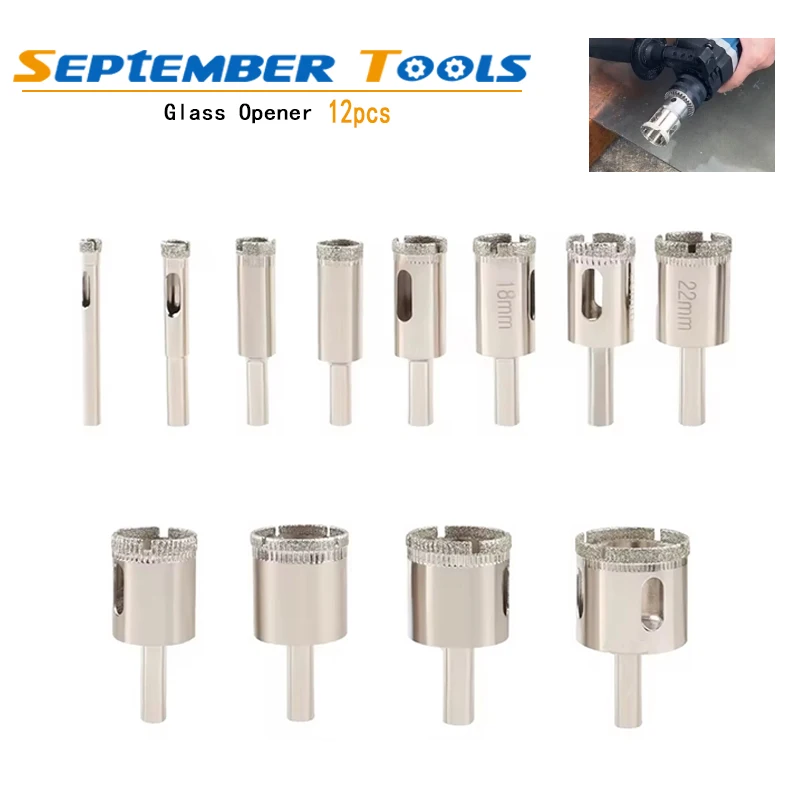 

12Pc 6-32mm Glass Hole Saw Diamond Coated Drill Bits Drilling Crown for Tile Marble Glass Granite Ceramic Electric Power Tools