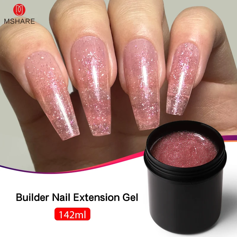 MSHARE 142g  Pink Self Leveling Gels Glitter Builder UV LED Gel for Nail Extension Hard Gels