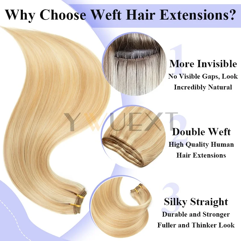 حزم لحمة شعر بشري حقيقي خياطة مزدوجة في ملحقات اللحمة شعر أشقر بني أسود للنساء شعر لحمة طبيعي مستقيم