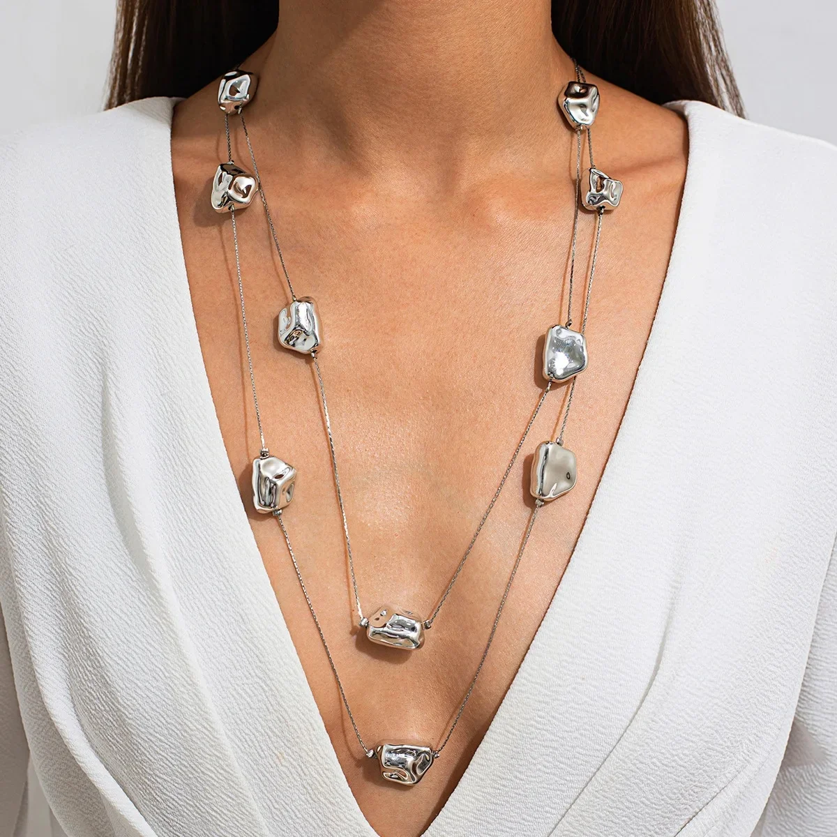 Trend elegancka biżuteria Y2K nieregularny duży wisiorek CCB naszyjnik dla kobiet moda DIY długa linia Choker łańcuszek naszyjnik N458 — zdjęcie 2