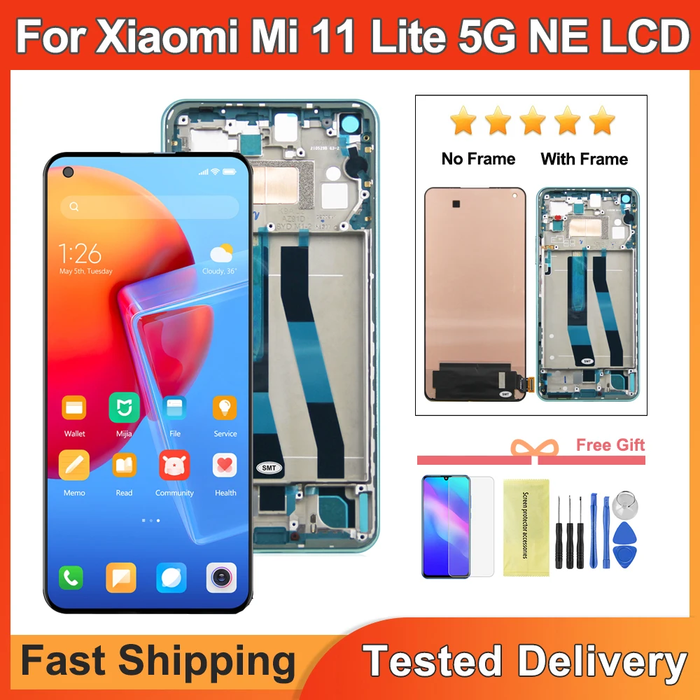 6.55'' New Original For Xiaomi Mi 11 Lite 5G NE LCD Display Touch Screen Digitizer With Frame 2109119DG 2107119DC 2109119DI LCD