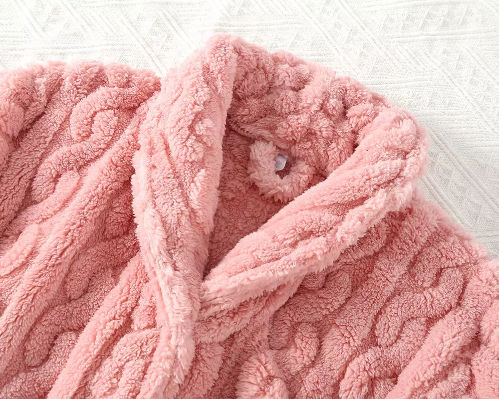 Pink Flannel Female Long Robe Lounge Wear Thicken Coral Fleece Hooded Bathrobe Gown Autumn Winter Loose Sleepwear Home Dress view 8