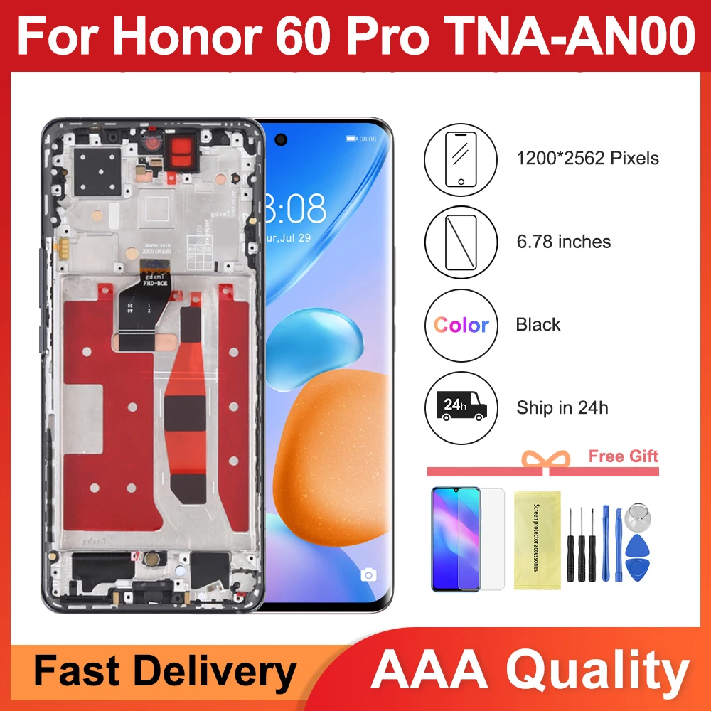 6.78'' Screen For Honor 60 Pro LCD Display Touch Screen With Frame Digitizer For Honor 60 Pro TNA-AN00 Screen Display