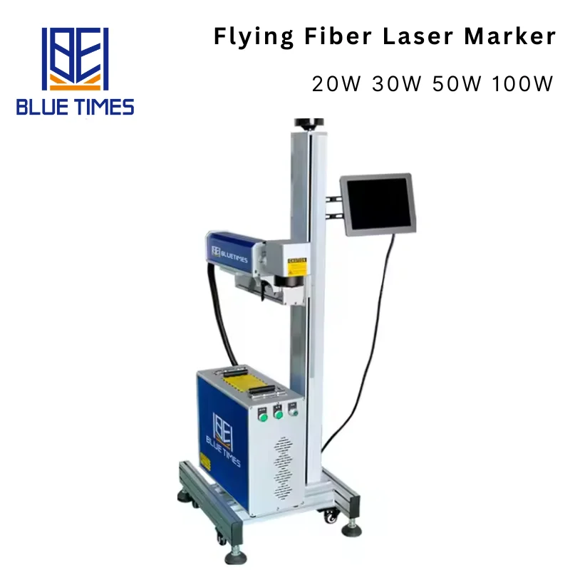 Bluetimes Flying Fiber Laser Marking Machine New Condition Automatic Jpt 50W 100W 30W 20W AI DXF DST PLT BMP Gantry Type Metal