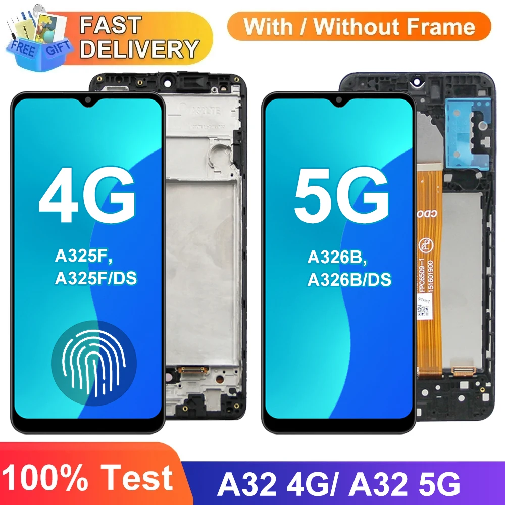 A32 AMOLED Screen for Samsung Galaxy A32 A325 A325F Lcd Display Digital Touch Screen with Frame for Samsung Galaxy A32 5G A326B