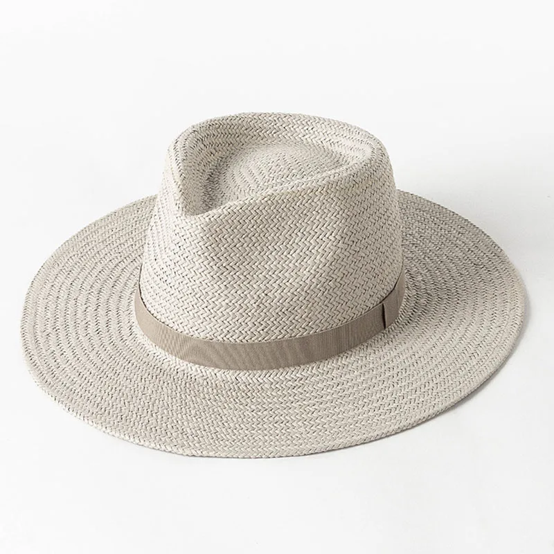 Nowy Plain Band Panama Straw Hats for Women Summer Beach Hats Wide Brim Sun Hat Funeral Church Derby Fedora Cap UPF50+