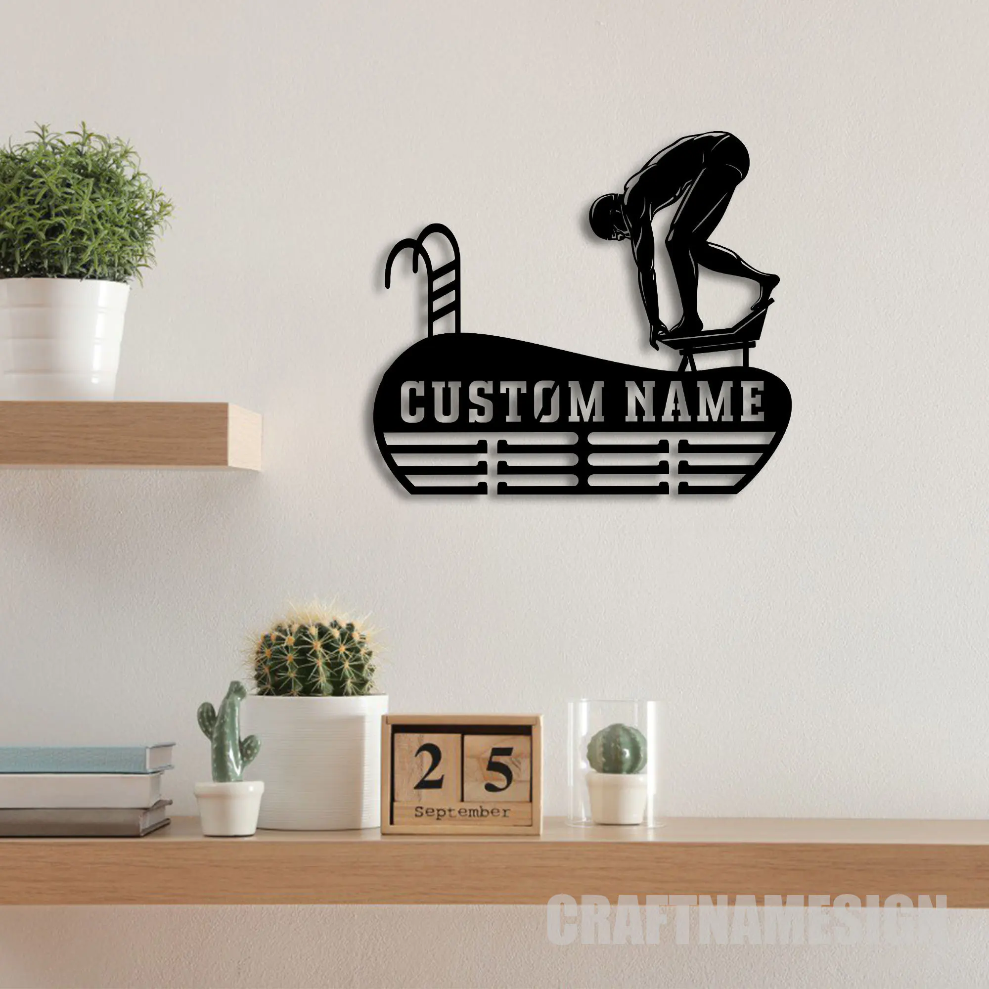

Custom Metal Swimming Medal Hanger Wall Art Led Light, Swimming Medal Holder, 12 Rungs for Medals & Ribbons, Medal Display Award