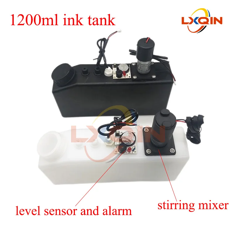 LXQIN UV/Eco 1200ml Ink tank with Stirring Mixer motor Level Sensor Alarm for DTF White ink Cartridge ink Sub Bulk CISS 1.2L