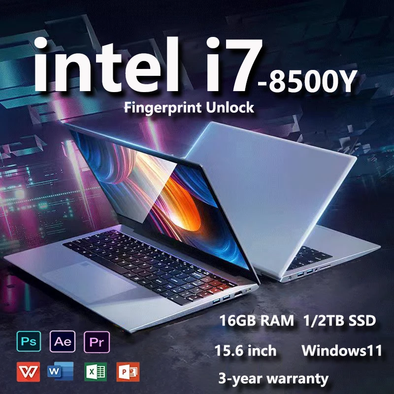 Tragbarer Laptop-Computer PC Windows 11 Intel Core i7 8500y 15,6 Zoll 16GB RAM 1TB SSD Office-Laptops Finger abdruck entsperren Notebook