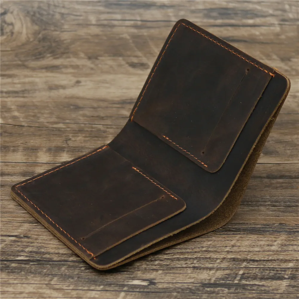 Crazy Horse-monedero de cuero genuino para hombre, cartera minimalista hecha a mano, tarjetero Vintage, monederos para dólares, Clip para dinero