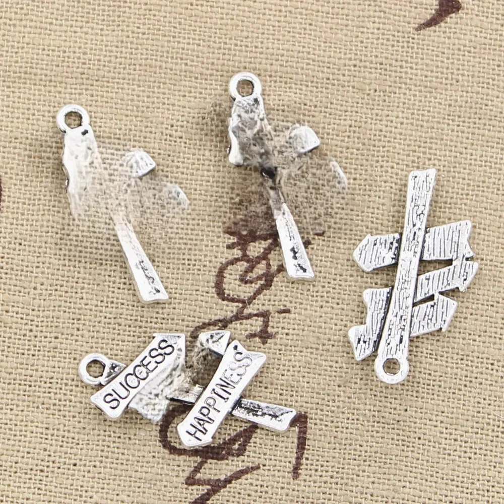 20 sztuk Charms drogowskaz sukces pieniądze szczęście 25x16mm antyczne srebro kolor zawieszki dokonywanie DIY Handmade TibetanJewelry — zdjęcie 2