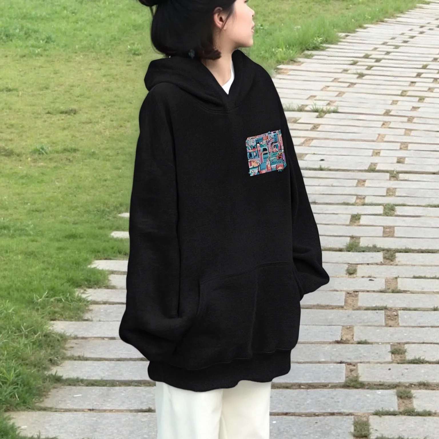 

Art Enthusiasts Cotton Hoodie Geometric Pattern Casual Loose Long Sleeved Creative Cool Unique Attractive Comfortable Top