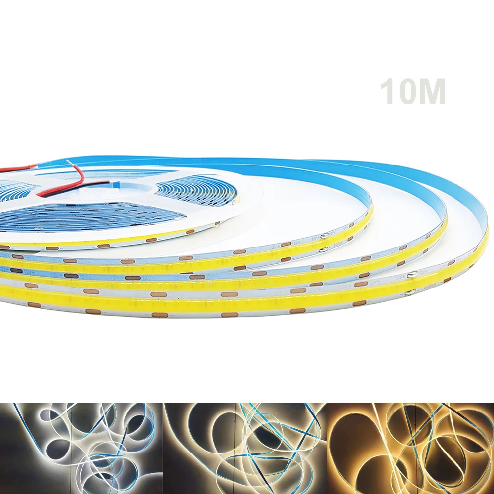 10m COB Led Strip Dimmable Led Tape Flexible 8mm 312Leds/m 480Leds/m RA 90 FOB LED Lights Warm Natural White for Room Decorat