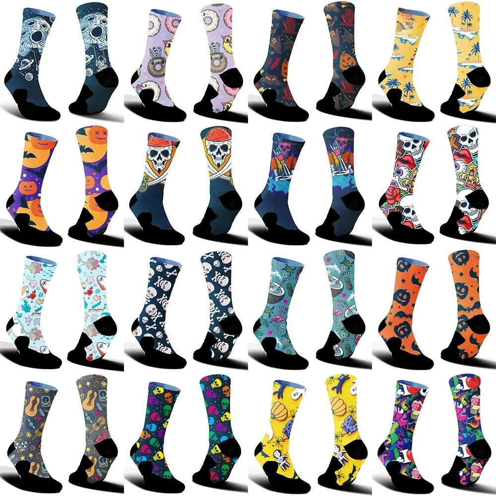 2025 nouvelles chaussettes de vélo d'autoroute squelette skateboard beignet imprimer chaussettes de cyclisme confortable anti-dérapant chaussettes de vélo de sport