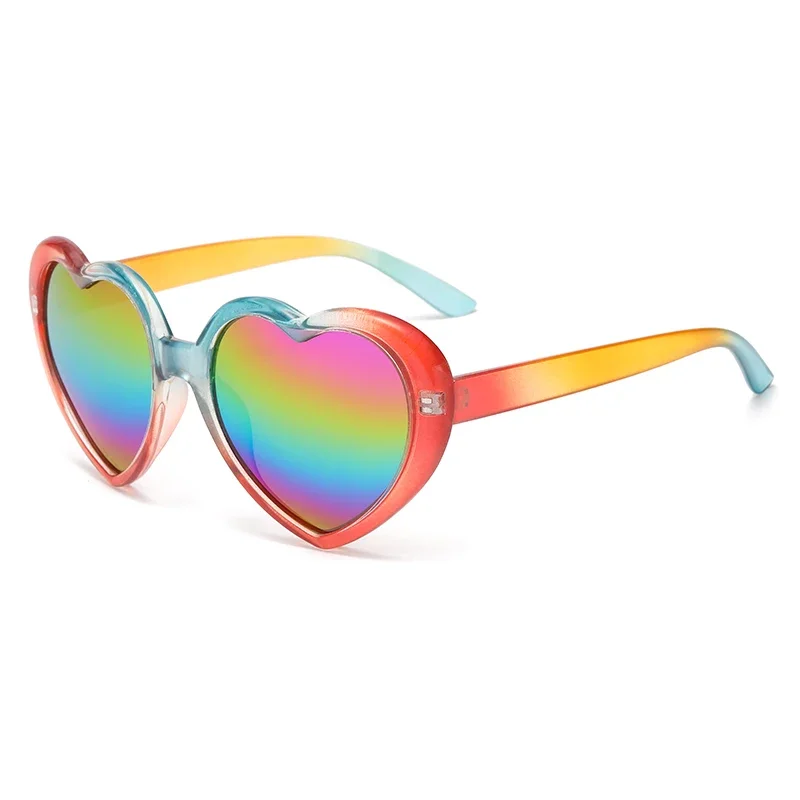 Lunettes de soleil polarisées fantaisie dégradées, lunettes populaires en forme de cœur de pêche, Anti UV, Design arc-en-ciel coloré