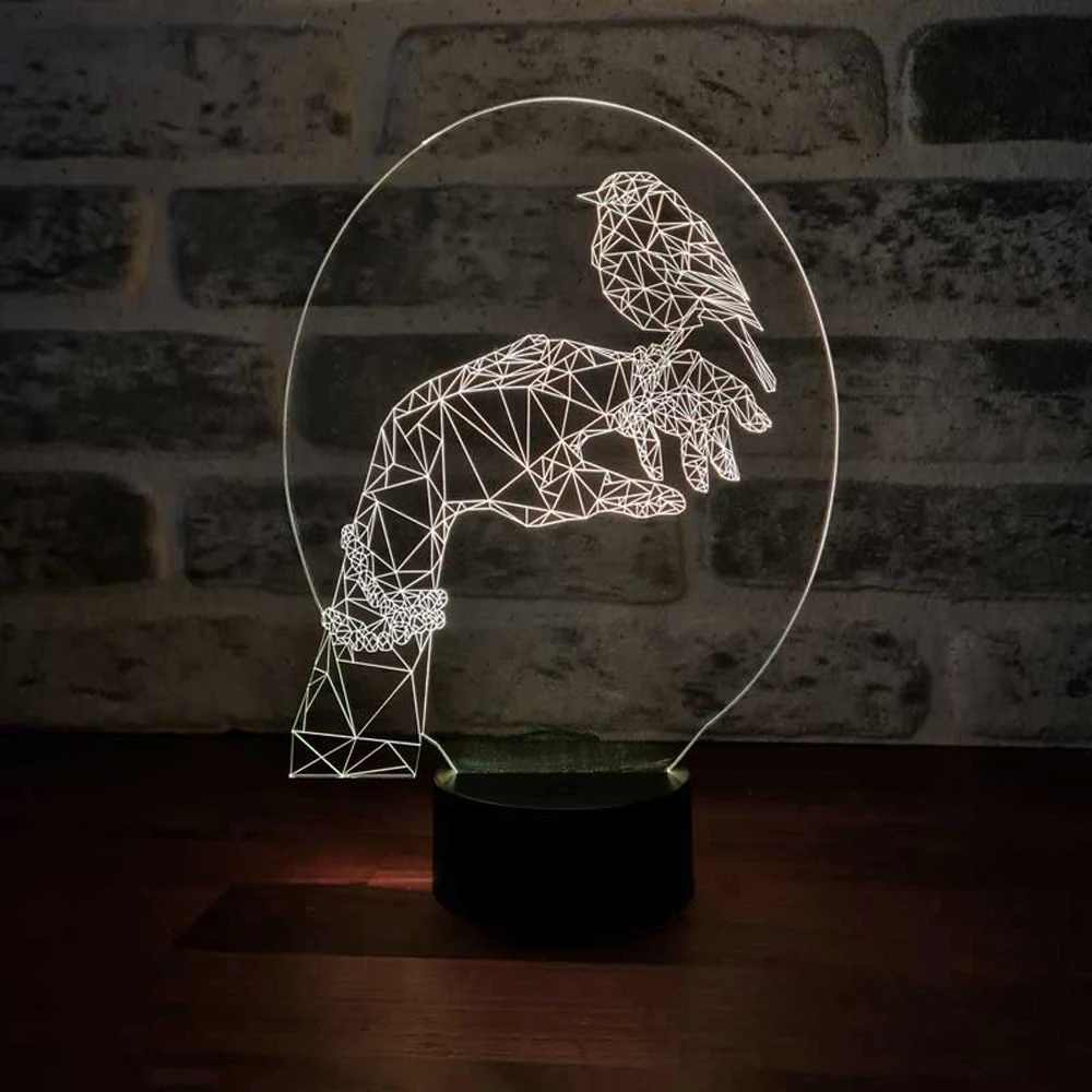 Hand and Bird Figures Decorative Gift LED Table Lamp - Artistic Illumination for Your Space