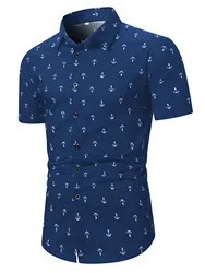 2024 Men's Anchor Graphic Pattern Print Short Sleeve Button Down Lapel Shirt, Casual And Chic Tops For Summer Outdoors Wear