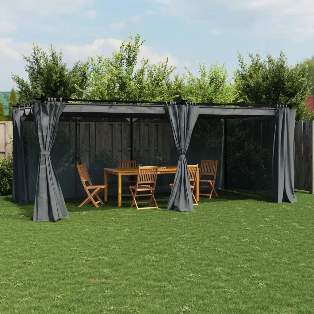 Vidaxl Anthracite Gazebo With Curtains 6X3 M Steel Outdoor Umbrella,Outdoor Decoration,Sunshade,Rainproof