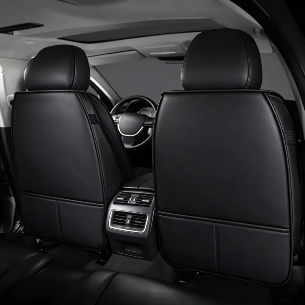 PU Leather Car Seat Covers Full Set 5 Seats, Black with Blue Stitching Breathable Perforated Auto Seat Cushions, Universal Fit Diamond Embossed Padded Seat Protectors for Cars SUV Sedan Truck