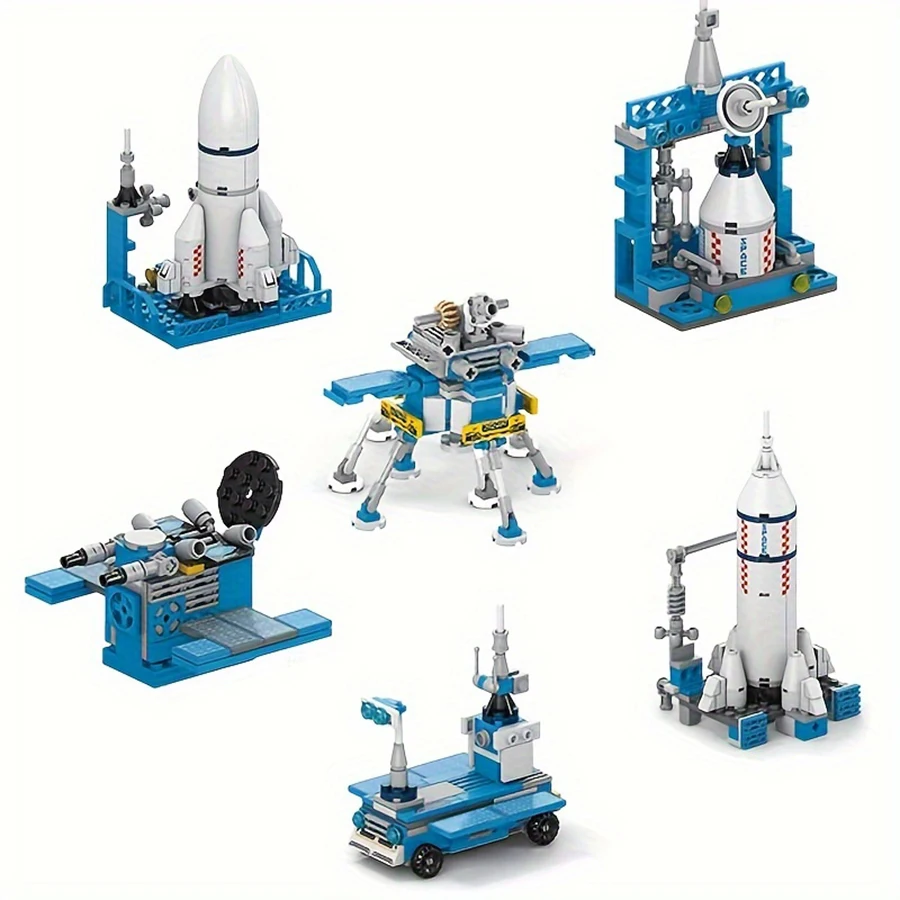 Blue aviation building block model. High-difficulty building block for aviation rockets, dream toys for aviation enthusiasts