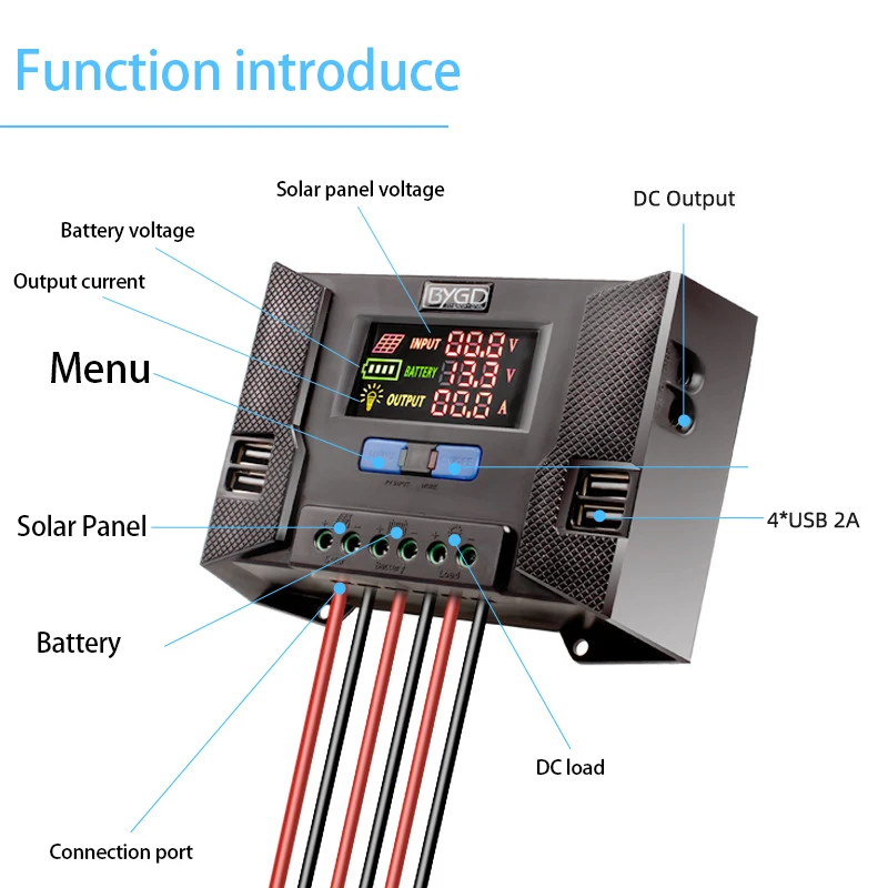 Solar Charge Controller 10A 20A 30A 40A HD Colorful Screen Display  12V 24V PWM Dual USB Solar Charge And Discharge Controller