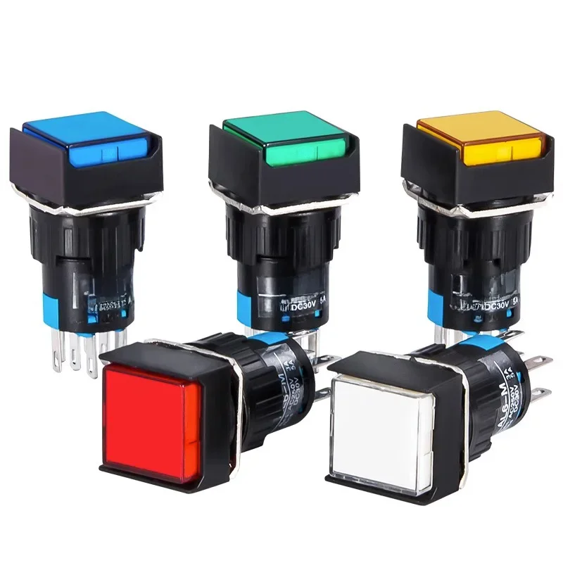 5 sztuk 5V 12V 24V 220V chwilowe podświetlane diodami LED utrzymujące samoblokujące włączanie i wyłączanie przełączniki przyciskowe 16MM kwadratowy wskaźnik lampy — zdjęcie 2