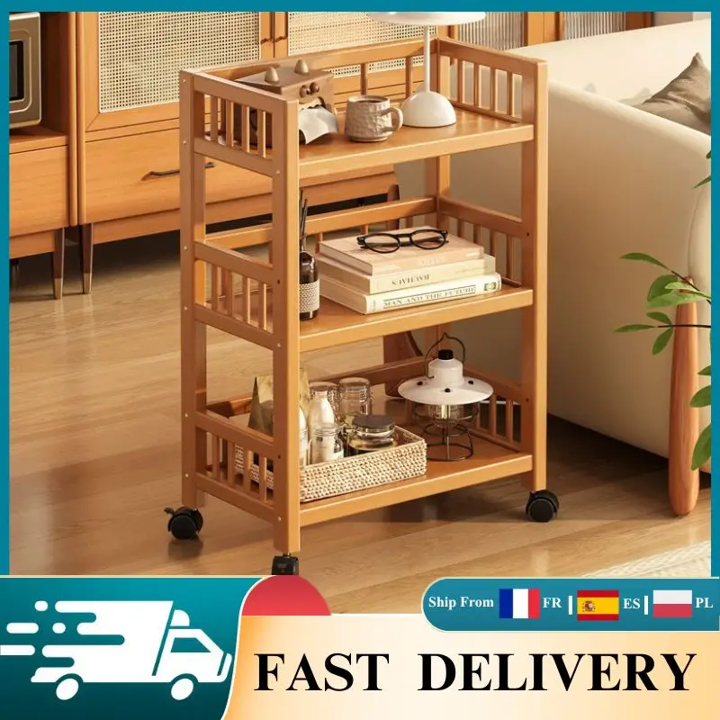 Carrito Rodante Estrecho de Bambú de 3 Niveles, Estante de Almacenamiento Deslizable, Organizador de Esquina con Ruedas para Cocina, Lavandería y Baño