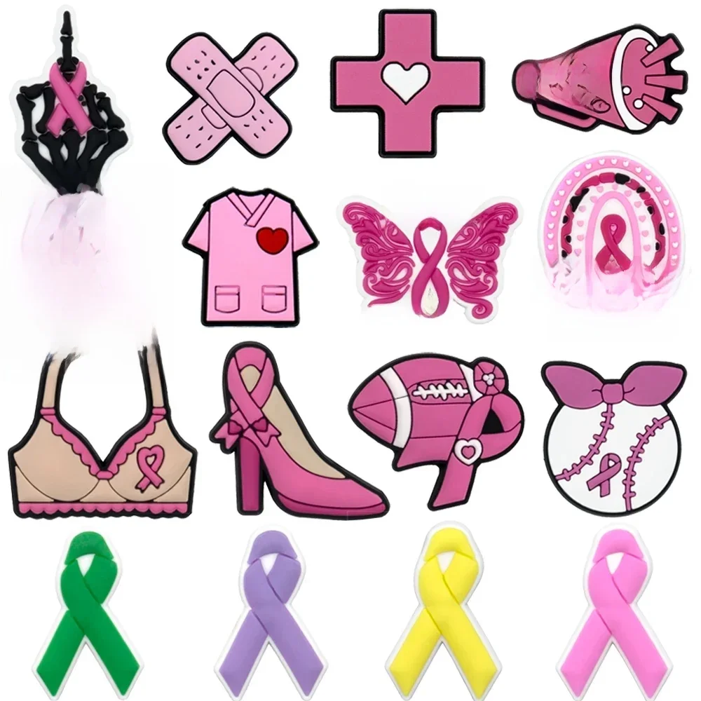 1/16 pièces ruban de Cancer décorations de chaussures ruban de Cancer du sein décorations de chaussures soins pour femmes épingles de santé sabot jean pour les femmes