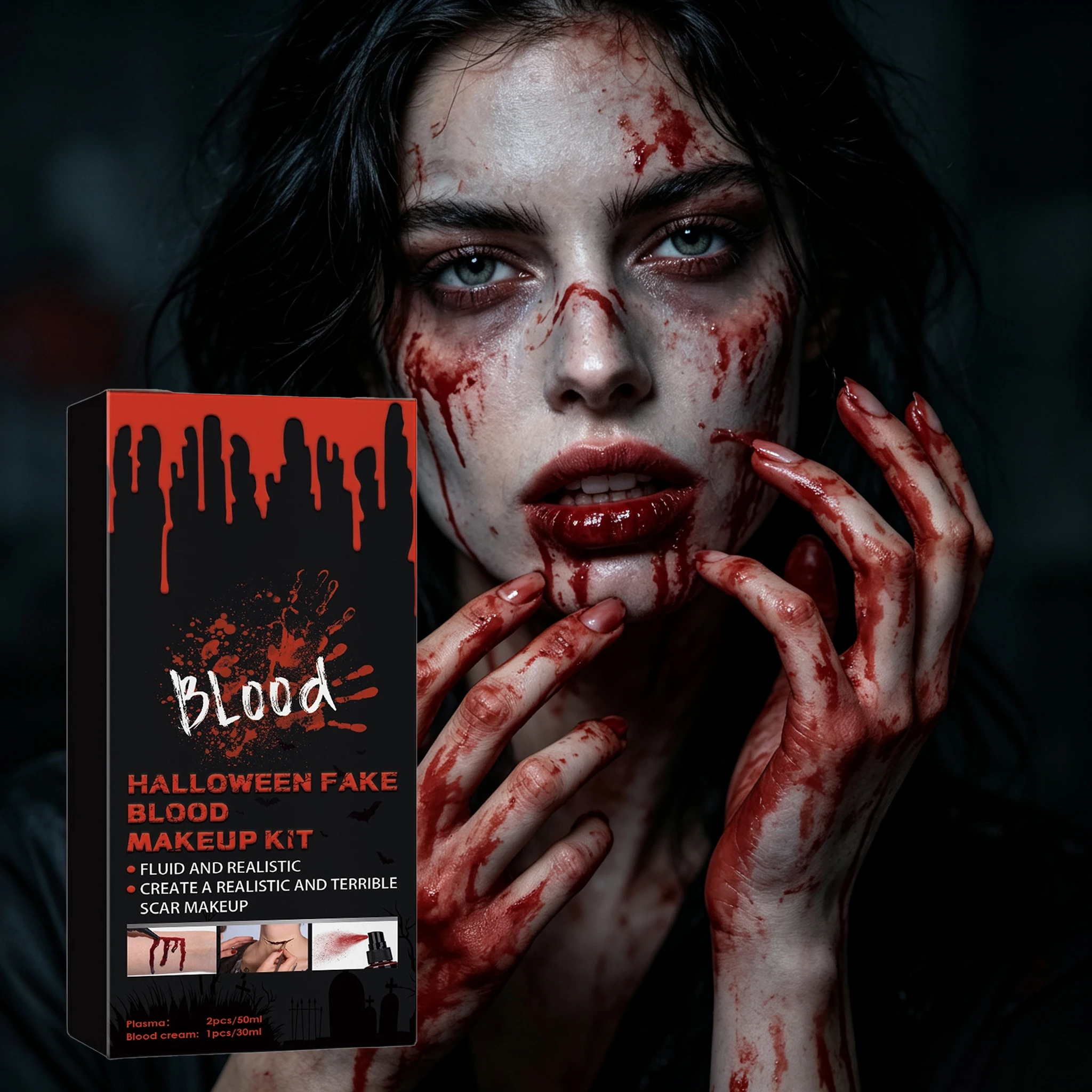 1 Set Riasan Darah Palsu Hallo - Cosplay Prop Paint ulasan dan harga