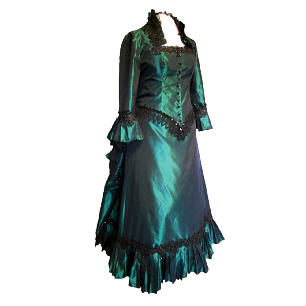 victorian gold/blue/purple/green/black bustle ball dress Colonial Georgian Renaissance Gothic Historical dress Walking Dress