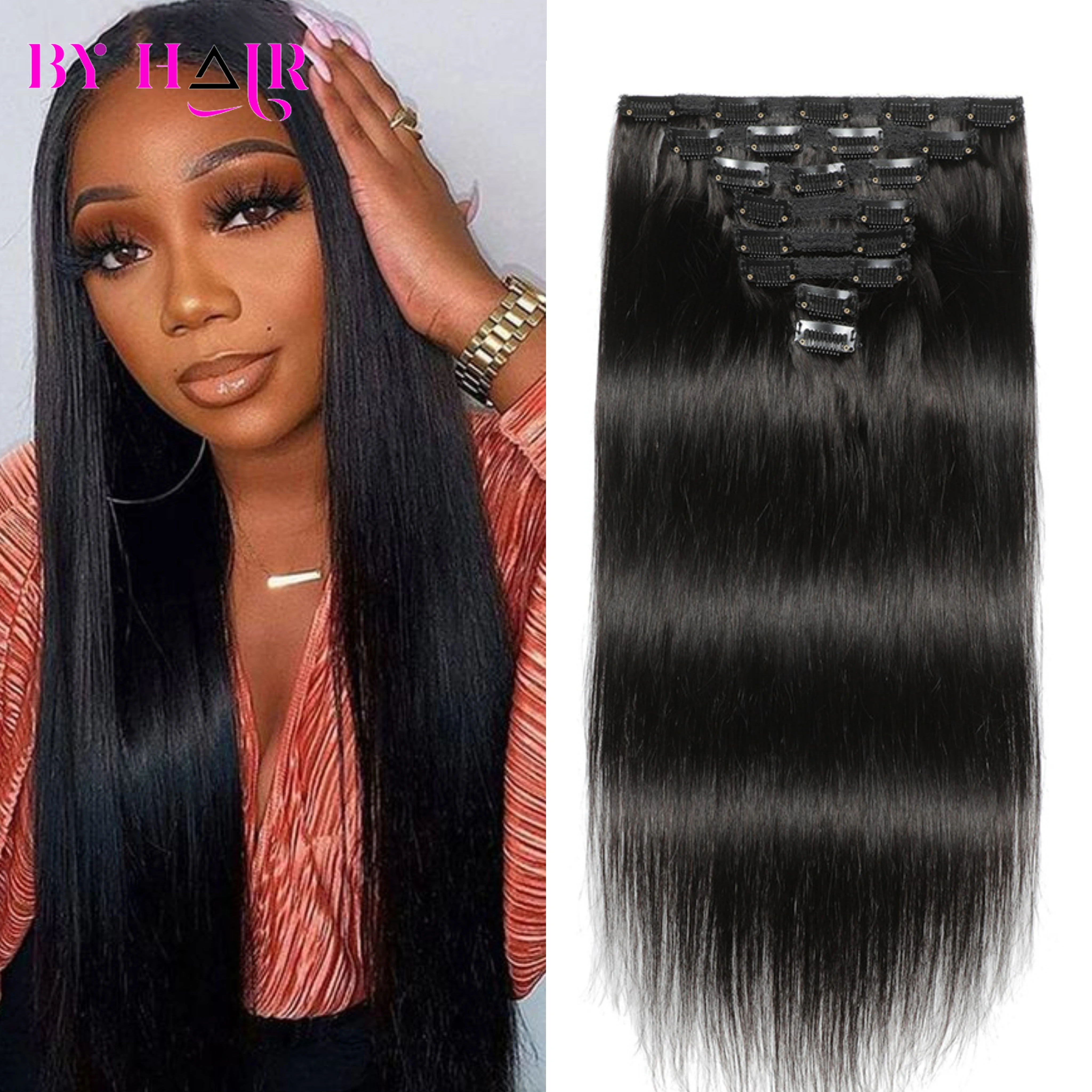 Straight Clip In Extension Human Hair 120g/Set Straight Clip In Extension Full Head Natural Color Brazilian Clip Hair Extension