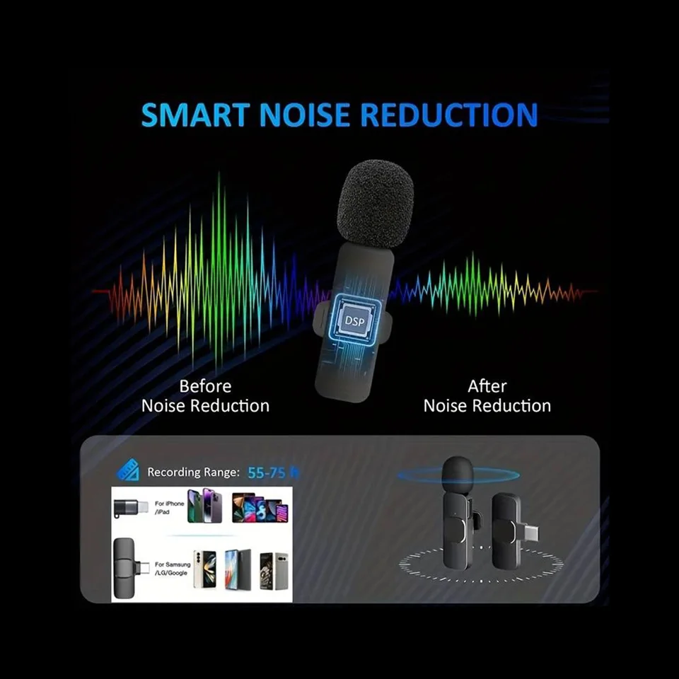 Micrófono de solapa inalámbrico Klack K8, plug & play, alcance hasta 20 m, reducción de ruido, receptor Lightning y USB-C, para videos, entrevistas y transmisiones en vivo 5