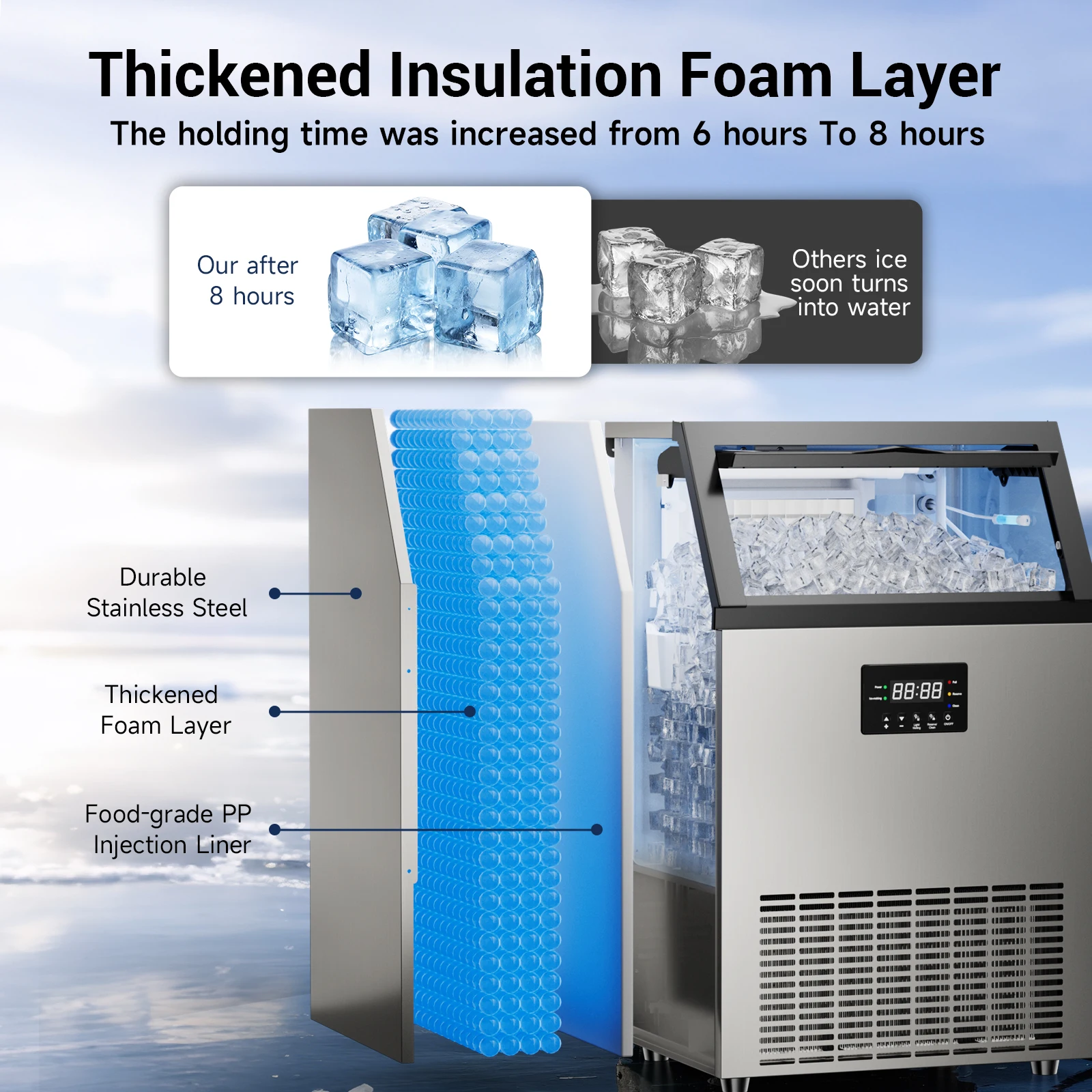 Commercial Ice Maker Machine Stainless Steel Under Counter Ice Maker with 34LBS Ice Bin Freestanding Ice Machine for Home Cafe