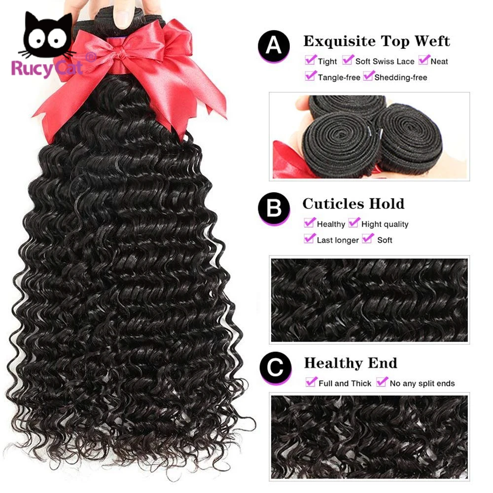 RucyCat Deep Wave Bundles With Closure 6x6 Lace Closure And Bundles 28 30 Inch Deep Wave Bundles Brazilian Human Hair Bundles