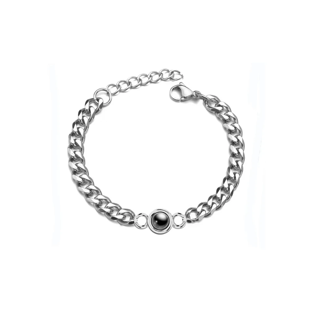 Custom Circle Pendant Projection Photo Bracelet With Couple Jewelry Memorial Gift For Him Personalized Cuban Chain Bracelet Men