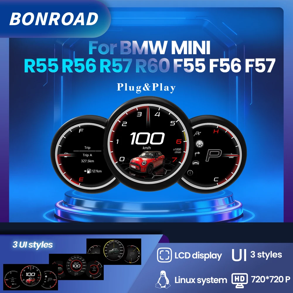 BONROAD LCD Instrument numérique compteur de vitesse Cluster pour BMW Mini Cooper S R55 R56 R57 R60 F55 F56 F57 panneau de tableau de bord de voiture affichage