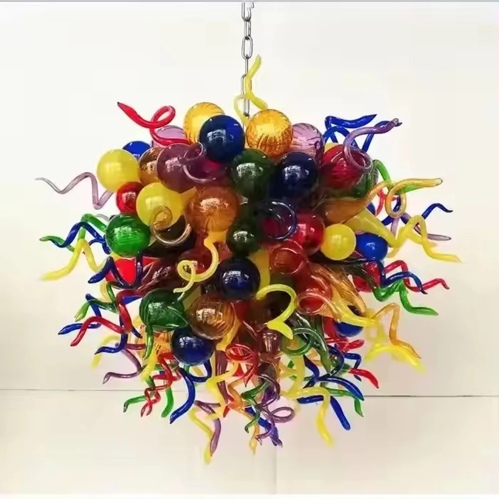 

Blooming Multicolor Balls Spiral Stem Chandelier Chihuly Style Home Hanging Chain Light Fixture for Bedroom Living Room