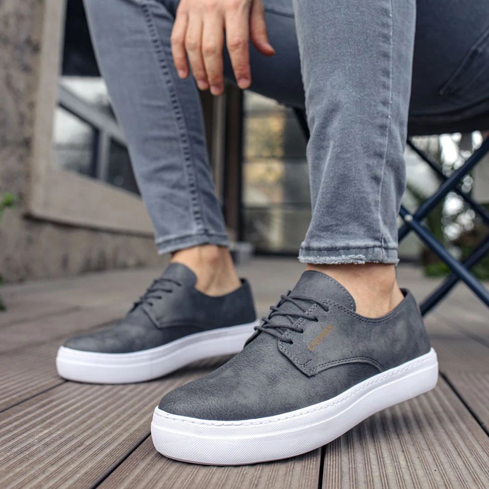 FOH Store Sneakers for Men Women GRAY Artificial Leather 2023 Spring Autumn Casual Lace Up Fashion Shoes High Base Sport Comfortable Light Vulcanized Daily Original Canvas Odorless Orthopedic Suits Office Wedding 005