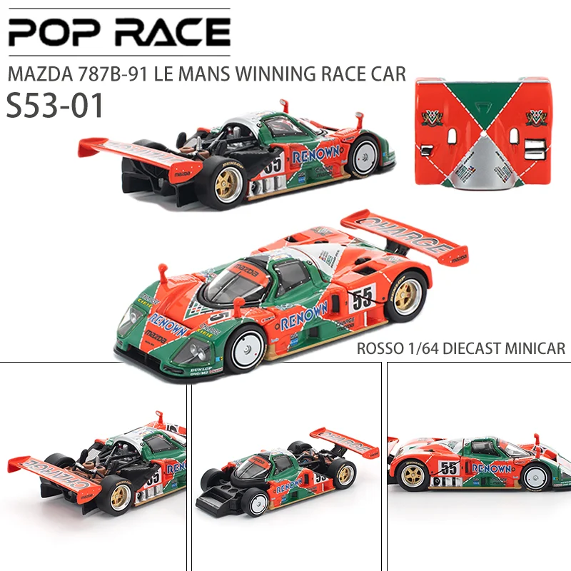 

POP RACE 1:64 Mazda 787B 24 Hours of Le Mans Winner Honda NSX R GT Spoon Alloy Diecast Car Model Collect Ornaments Gift