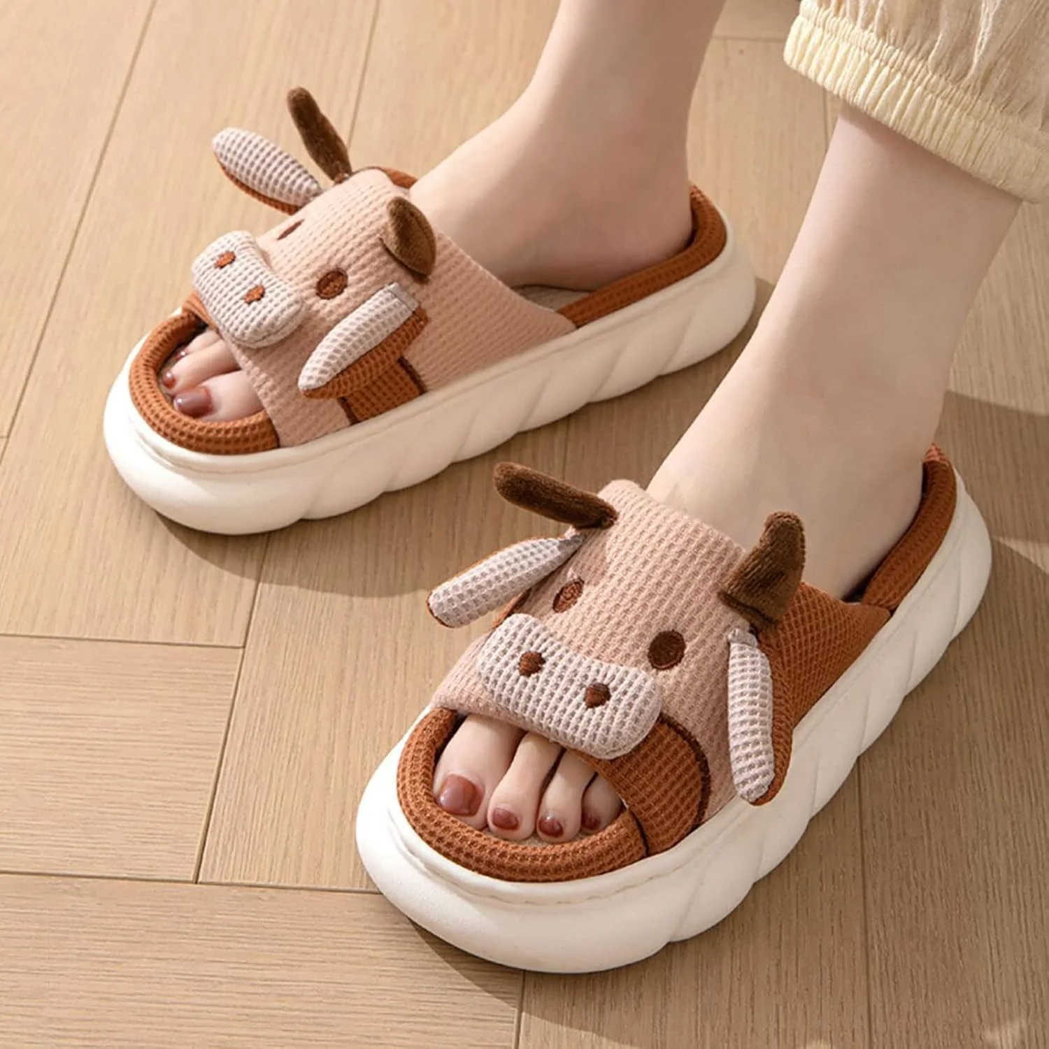 Cartoon Animal Shape Slippers, Womens Four Seasons Home Linen Slippers