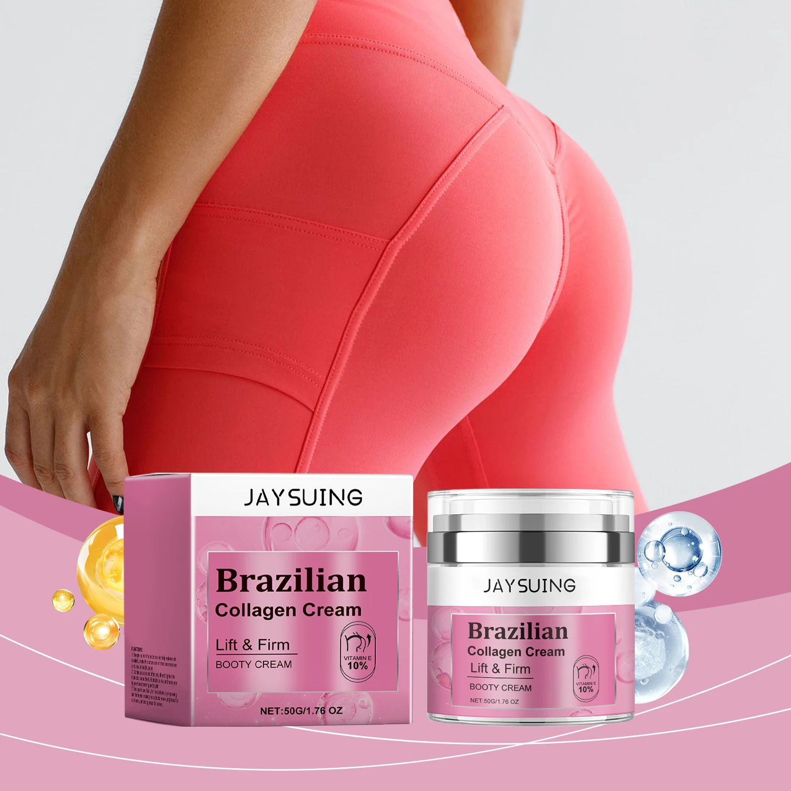 Jaysuing Collagen Butt Firming Cream Skin Tightening Lifting Brighten Non Sticky Fast Absorbing Body Nourishing Daily Care 50g